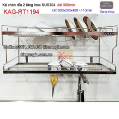 Khay chén dĩa 90cm 2 tầng inix sus304 giá rẻ KAG-RT1194