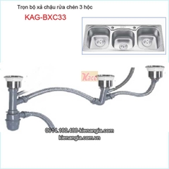 Trọn bộ xả chậu rửa chén 3 hộc inox 304 KAG-BXC33