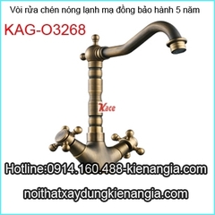Vòi bếp,rửa chén nóng lạnh vàng đồng cổ KAG-O3268