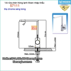 Vòi rửa chén bát nóng lạnh Moen-Mỹ 57111