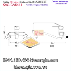 Vòi rửa chén gắn tườngvòi bồn tắm nóng lạnh Caesar chính hãng KAG-CAS411