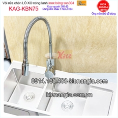 Vòi rửa chén inox bóng sus304 Proxia lò xo nóng lạnh KAG-KBN75