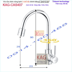 Vòi rửa chén nóng lạnh Caesar chính hãng 3 CHẾ ĐỘKAG-CAS407