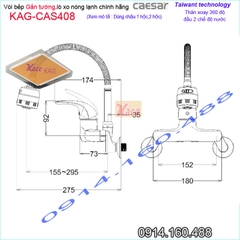 Vòi rửa chén nóng lạnh GẮN TƯỜNG Caesar chính hãng KAG-CAS408