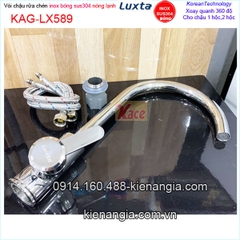 Vòi rửa chén nóng lạnh inox bóng 304 Luxta KAG-LX589