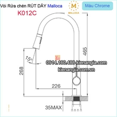 Vòi rửa chén rút dây nóng lạnh Malloca-K012C