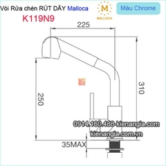 Vòi rửa chén rút dây nóng lạnh Malloca-K119N9