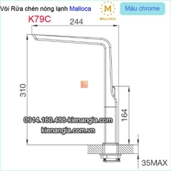 Vòi rửa chén vuông nóng lạnh Malloca-K79C