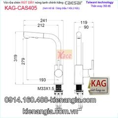 Vòi RÚT DÂY rửa chén nóng lạnh Caesar chính hãng KAG-CAS405