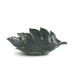 Dĩa trái cây Lá Sake 42.5cm (viền vàng) - Xanh ngọc bích Matte