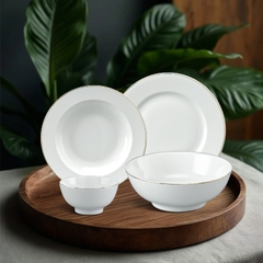 Bộ đồ ăn 09 sản phẩm - Jasmine - Viền Chỉ Vàng