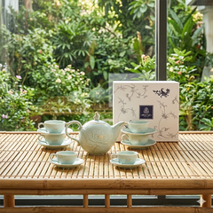 Bộ trà 0.7 L - Sen - Men Ngọc Sương Mờ (Trang Trí Vàng)