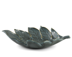 Dĩa trái cây Lá Sake 42.5cm (viền vàng) - Xanh ngọc bích Matte