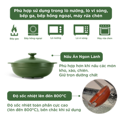 Nồi dưỡng sinh Luna 1.0 L + nắp (CK) - HealthyCook - Xanh Rêu