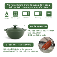 Nồi dưỡng sinh Luna 0.55L + nắp - Healthy Cook - Xanh Rêu