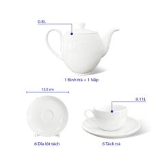 Bộ trà 0.8 L - Camellia - Trắng