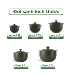Nồi dưỡng sinh Vesta (Nồi tròn cao) 1.2 L + nắp (CK) - Xanh Rêu