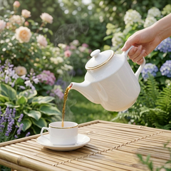 Bộ Trà 0.7L – Jasmine – Viền Chỉ Vàng