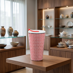 Ly sứ dưỡng sinh 0.48 L (K1) + nắp ống hút - Red Karakusa (LTF)