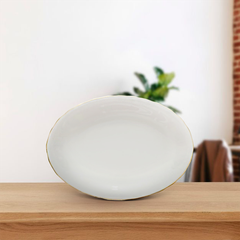 Dĩa Oval 28cm - Mẫu Đơn IFP - Chỉ Vàng
