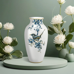 Bình hoa 27 cm - Chích Chòe & Quả Quất - Cobalt Vàng