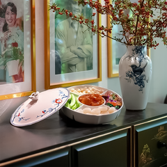 Khay mứt 5 ngăn - Hoa Đào Thịnh Vượng (Viền Vàng)