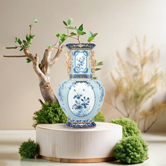 Bình hoa lục giác 45 cm (quai rồng) - Thịnh Vượng (xanh dương)