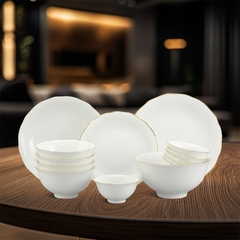 Bộ đồ ăn 14 sản phẩm - Mẫu đơn IFP - Chỉ Vàng
