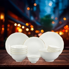 Bộ đồ ăn 14 sản phẩm - Mẫu đơn IFP - Chỉ Vàng