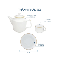 Bộ Trà 0.7L – Jasmine – Viền Chỉ Vàng
