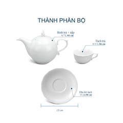 Bộ trà 0.7L - Mẫu đơn Trắng