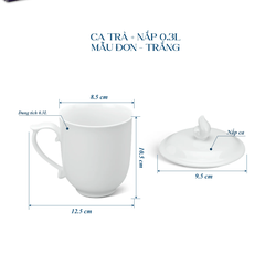Ca trà 0.30 L - Mẫu Đơn - Trắng