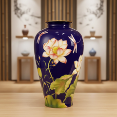 Bình hoa 40 cm - Bình Hoa - Sen Khắc nổi nền Cobalt