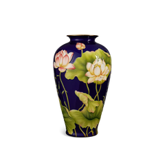 Bình hoa 40 cm - Bình Hoa - Sen Khắc nổi nền Cobalt