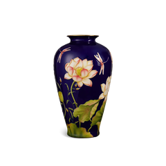 Bình hoa 40 cm - Bình Hoa - Sen Khắc nổi nền Cobalt