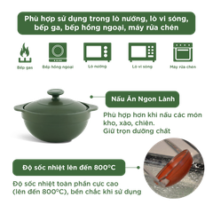 Nồi dưỡng sinh Luna 0.35L + nắp - Healthycook - Xanh Rêu
