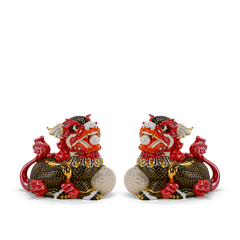 Cặp Kỳ Lân 24 cm - Đen - Trang Trí Vàng 24k