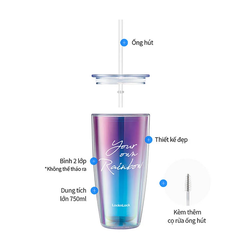 Ly Nhựa Hai Lớp LocknLock Rainbow Double Wall Cold Cup 750ml - 2 Màu (Tím, Trắng) - HAP507