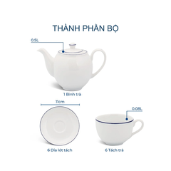 Bộ trà 0.5L - Camellia - Chỉ Xanh Dương