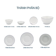 Bộ đồ ăn 6 người 25 sản phẩm - Camellia - Chỉ xanh dương