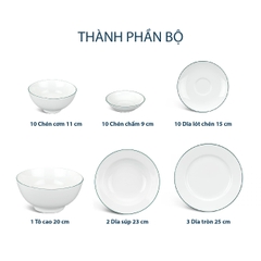 Bộ đồ ăn 36 sản phẩm - Jasmine - Chỉ Xanh Lá