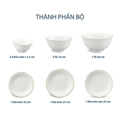 Bộ đồ ăn 14 sản phẩm - Mẫu đơn IFP - Chỉ Vàng