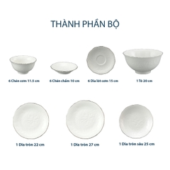 Bộ đồ ăn 22 sản phẩm - SEN IFP - Chỉ Bạch Kim