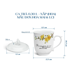 Ca trà 0.30 L + nắp (hoa) MAU DON Mai & LC1