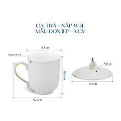 Ca trà 0.30 L + nắp - Mẫu đơn IFP - Chỉ Vàng