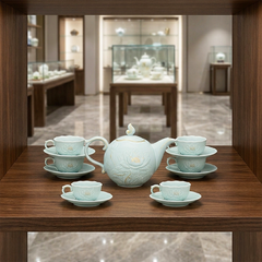 Bộ trà 0.7 L - Sen - Men Ngọc Sương Mờ (Trang Trí Vàng)