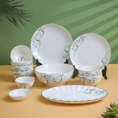 SÉT BÁT ĐĨA VUỐT HÀNG VẼ TAY SEN XANH