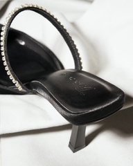 Giày mule cao gót đen mũi nhọn đính đá – Dự tiệc sang trọng – Think Le-V