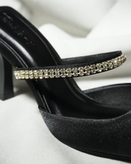 Giày mule cao gót đen mũi nhọn đính đá – Dự tiệc sang trọng – Think Le-V