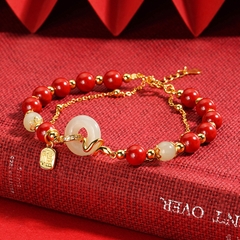 Vòng tay phong thủy ngọc bích Hetian Bạc S925 tạo hình linh vật năm mới TS105240